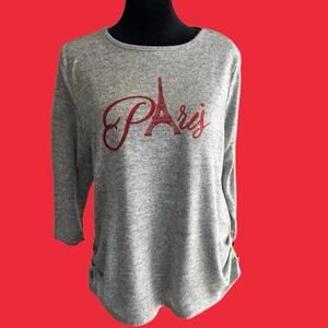 Retrology Women’s M crewneck sweater Paris, gray 3/4 length sleeves.